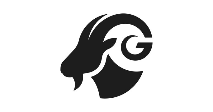 Stylized goat head silhouette with letter g, graphic resource