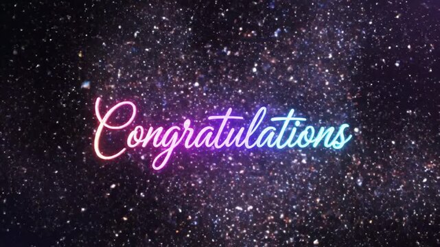 Congratulations message centered in a vibrant colorful glitter explosion.