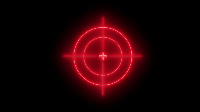 Glowing red neon target reticle overlay for gaming and tactical ui crosshair