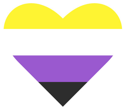 Non binary flag isolated in heart shape. flag of non binary community. LGBTQ pride community flag.