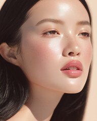 Fototapeta premium 美しい肌の女性のクローズアップ。スキンケアや美容関連の広告や記事に最適なイメージ。