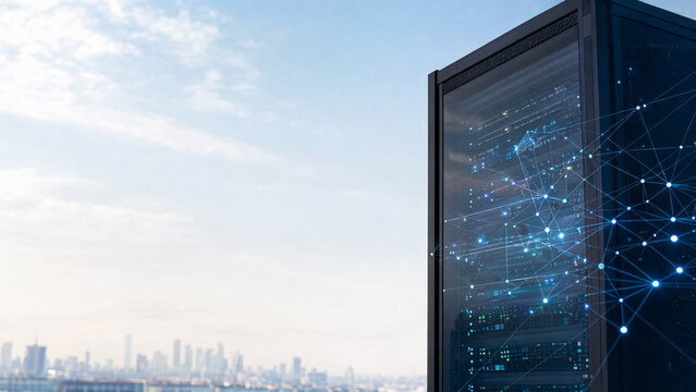 Modern Data Server with Network Connections in Cityscape