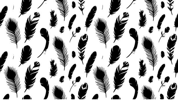Seamless feather pattern vector illustration decorative bird plume set isolated on white background