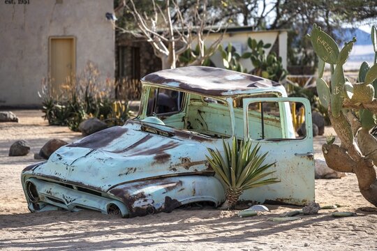 Wrecked car of a vintage car, Solitaire, Khomas region, Namibia