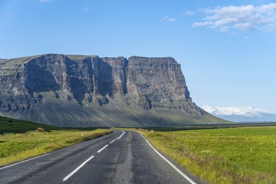 Country road and mountain, ring road, Iceland