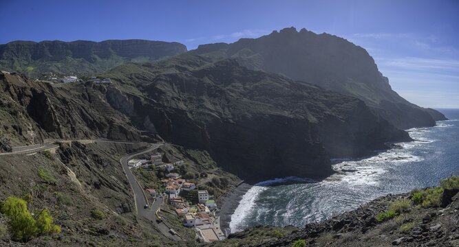 The bay of Alojera and Las Salinas is surrounded by steep cliffs, Alojera, La Gomera, Spain