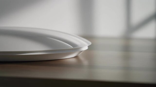 Close-up of white plate on wooden table
