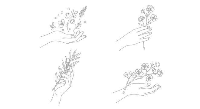 Hands holding flowers and plants