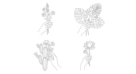 Obraz premium hand holding flowers and leaves