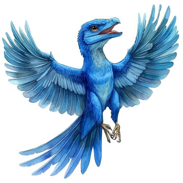 Microraptor, elegant watercolor vector painting with refined details, isolated on a white background.