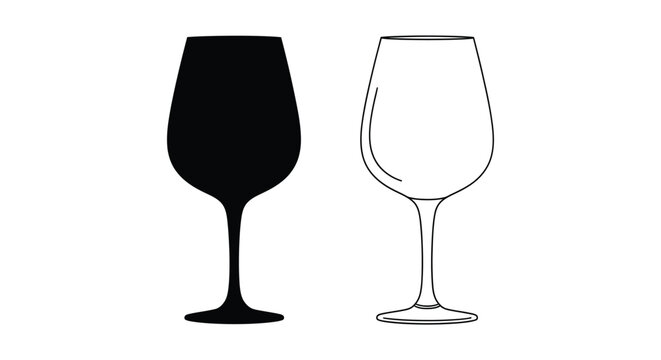 Wine glass silhouette and outline goblet