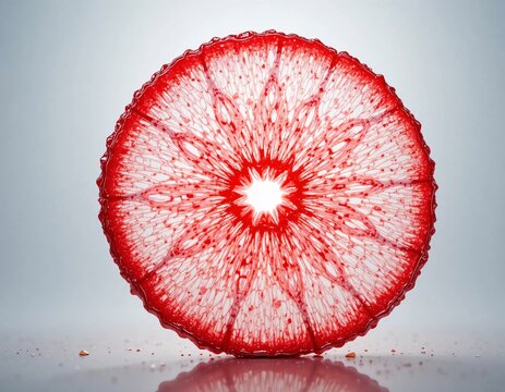 Red grapefruit slice with glowing radial structure