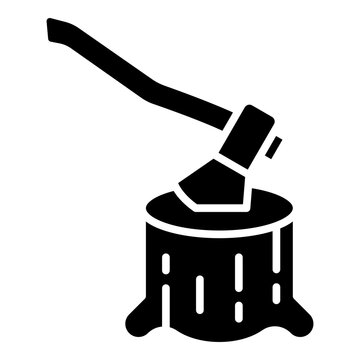 Axing wood, axe and tree stump glyph solid icon