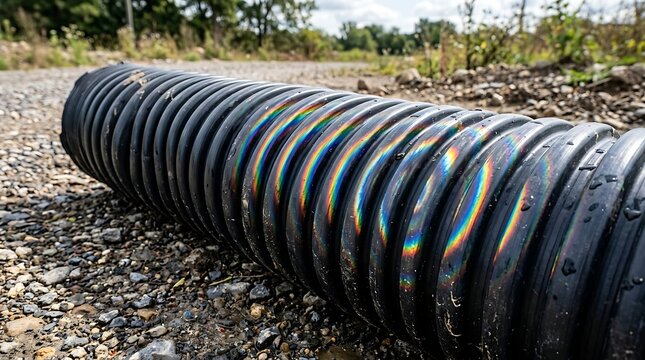 Large black corrugated plastic drainage pipe.