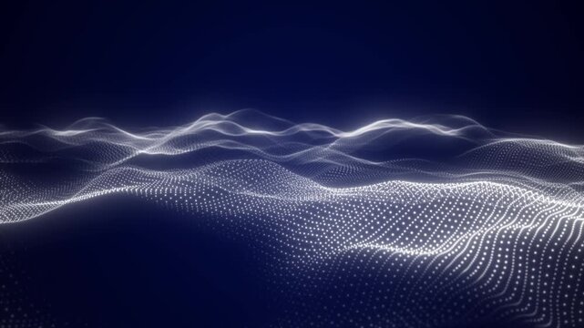 Abstract white particle mesh forming a futuristic digital landscape, ideal for data, technology, network, and visualization concepts.