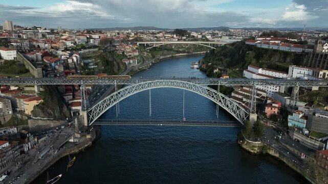 Panoramic View of Ribeira and Dom Lu&iacute;s I Bridge Over Douro River