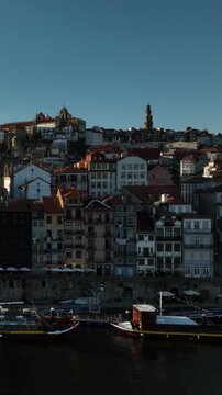 Cinematic View of Famous Historic Building Facades in Porto Portugal