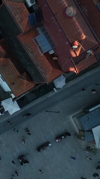 Cinematic Top-Down Aerial View of Historic Rooftops in Porto Portugal