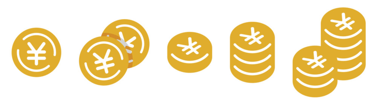 日本円コインアイコンセット 金貨風マネーイラスト素材 Japanese Yen Coin Icon Set Gold Money Illustration Design
