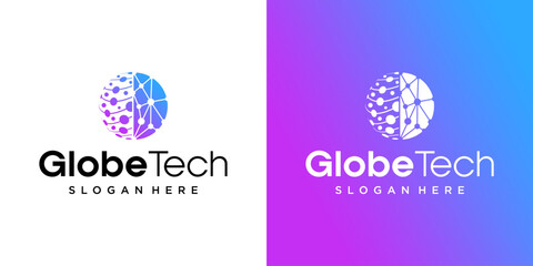 Abstract Globe Technology Logo Template, Modern Digital Network Sphere Connection Vector Icon for Tech Business Branding © hustle
