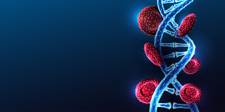 DNA Double Helix Red Blood Cells Sickle Cell Thalassemia Hematology Glowing Blue Vector