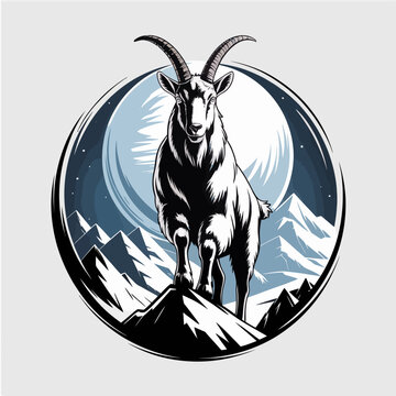 Goat standing on mountain peak strong.