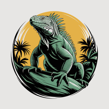 Green Iguana Reptile Closeup Profile.