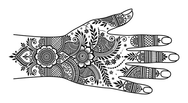 Traditional mehndi pattern, cultural art, hand ornament.