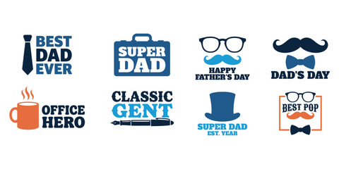 Fathers day gentleman typography badges in flat vector style for t-shirt print and mugs © Vector Room