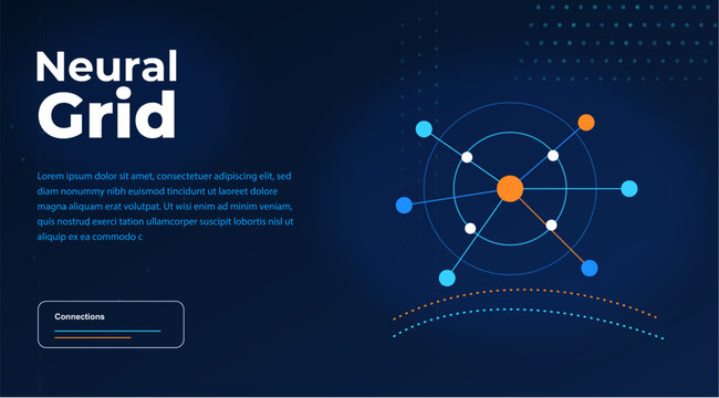 Neural Grid technology background, abstract digital network connection with nodes, futuristic data visualization and artificial intelligence concept vector