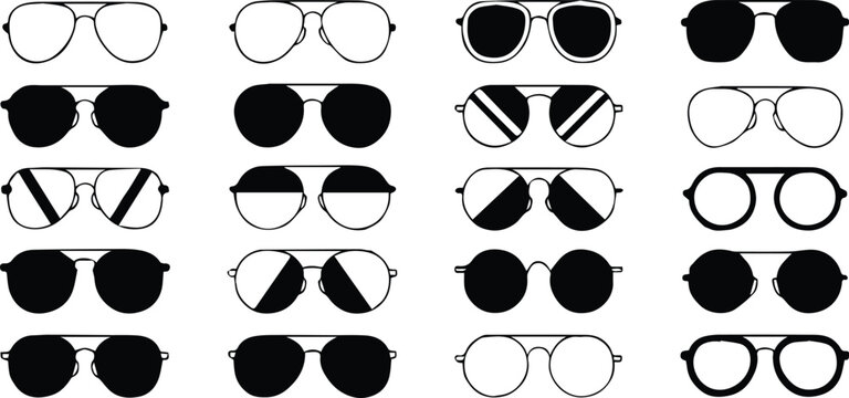 sunglasses set illustration flat style aviator round colored lens