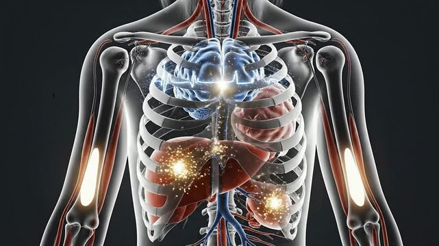 Illustration of Human Anatomy With Emphasis on Circulatory and Respiratory Systems Demonstrating Growth Hormone's Role in Child Development Concept