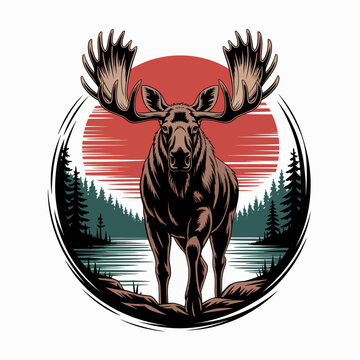 Large Moose Deer with Big Antlers.