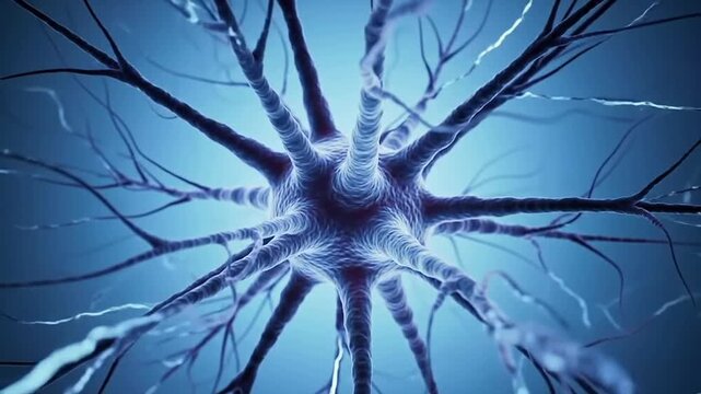 Intricate 3D Neuron Representation With Nerve Fibers Against Soft Blue Background For Scientific Educational Content