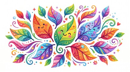 Fototapeta premium Vibrant illustration of a colorful floral arrangement with leaves and flowers.