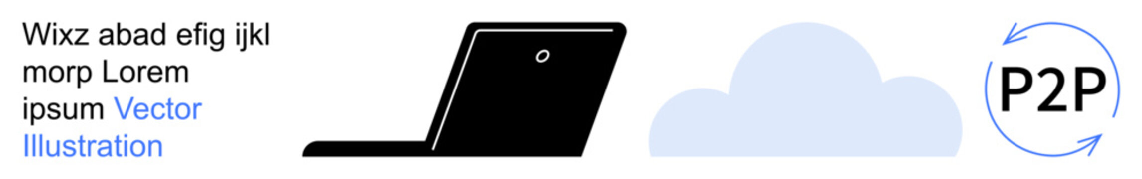 File sharing, cloud storage, peer-to-peer networks, data exchange, internet communication, remote connectivity. Laptop with cloud and arrows. File sharing and cloud storage concept