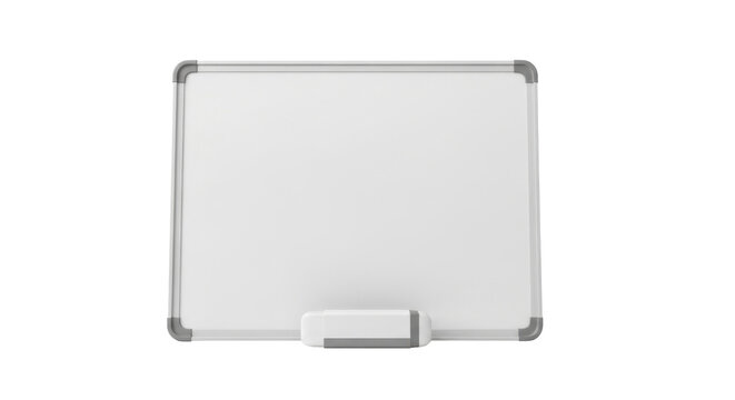 Modern whiteboard with silver frame and eraser