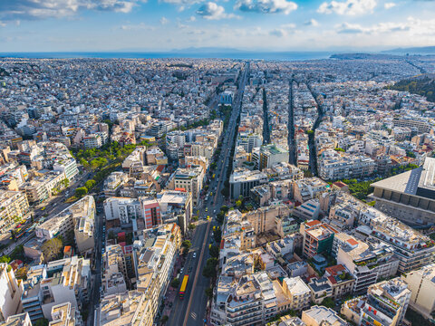 Aerial view of Zappeion and Athens city grid