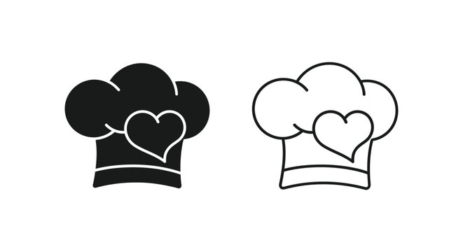Chef hat with heart, black and line style