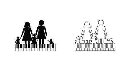 Family standing on piano keys set music © MdAzad