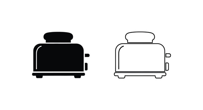 Bread toaster solid and outline set breakfast