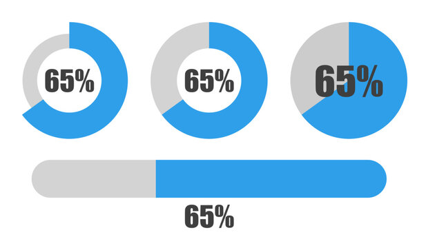 65％の円グラフとプログレスバーセット パーセンテージ表示アイコン素材65 Percent Chart and Progress Bar Set Circle Graph and UI Elements
