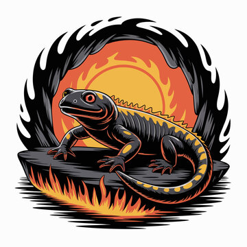 Black and yellow lizard on fire.