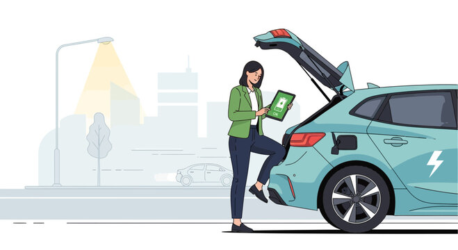 Electric car charging. Green energy, sustainability, future. Vector