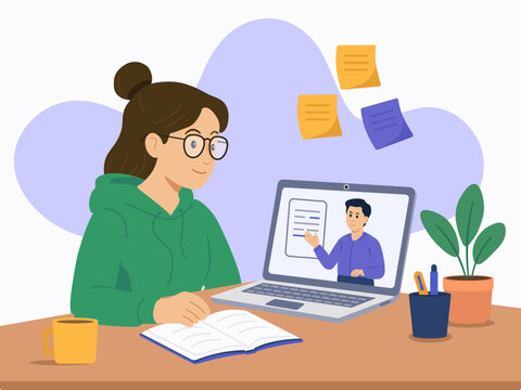 Woman studying with virtual classes