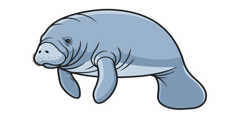 Fototapeta premium Cartoon manatee aquatic animal illustration.