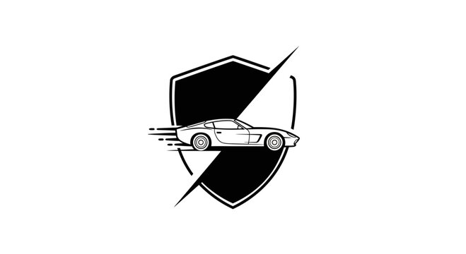 Vintage sports car inside shield emblem, vintage auto, retro car logo, speed icon