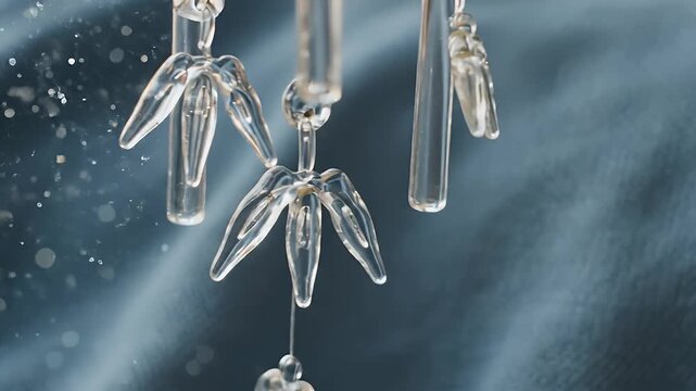 Close-Up of Transparent Icicle Light Bulbs Hanging in a Starry Blue Background for Holiday Decor