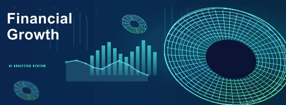 Financial Growth abstract background, digital business data visualization with bar charts and line graphs, futuristic blue tech HUD interface vector