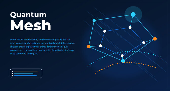 Quantum Mesh abstract technology background, futuristic geometric network connection, blue digital data visualization banner with polygon nodes vector